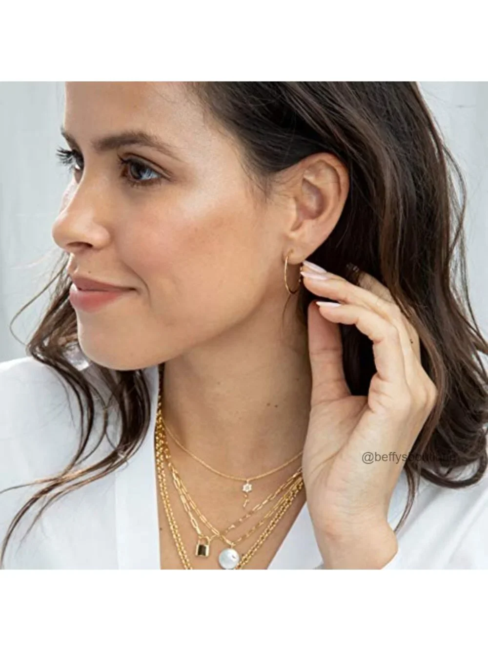 18K Gold Plated Hammered 1-Inch Small Hoop Earrings for Women